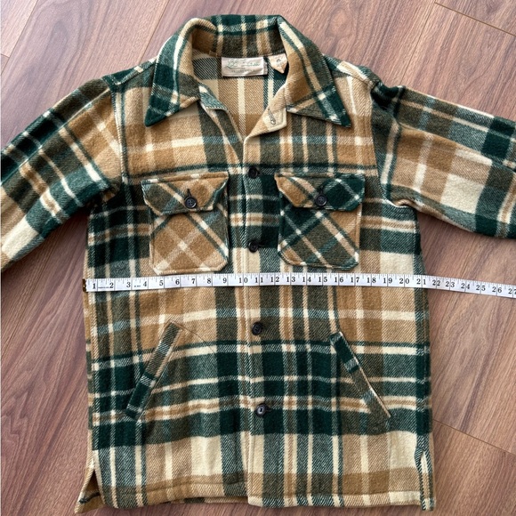 Vintage 60’s Men’s M L.L. Bean Wool Plaid Shirt Jacket Freeport Maine Tan Green - Picture 12 of 16